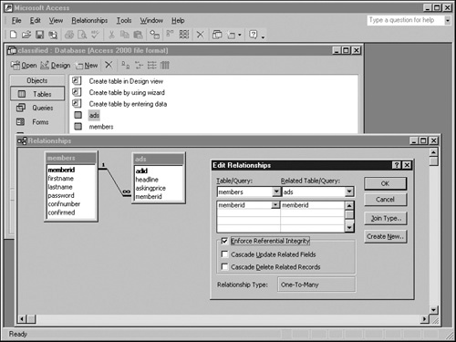 Document relationships among tables