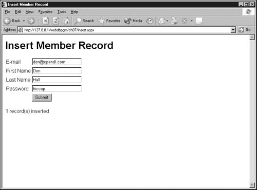 Design a page that adds records to the members table