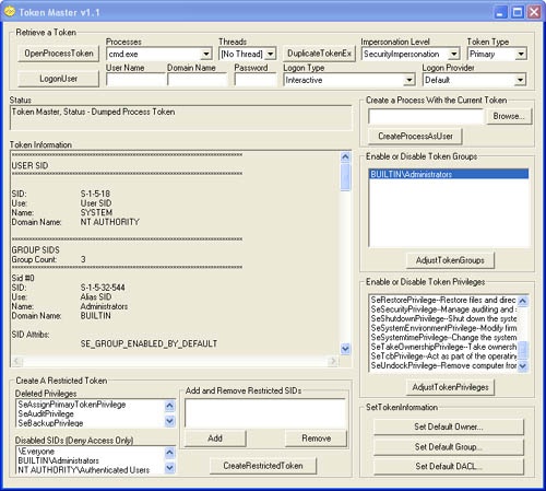 Spelunking the token of a copy of Cmd.exe running as SYSTEM.