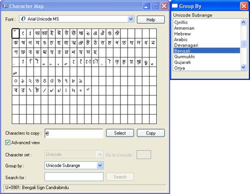 Using the Character Map application to view non-ASCII fonts.