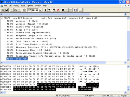 RPC traffic using the RPC_C_AUTHN_LEVEL_NONE option. Note that the passphrase is exposed.