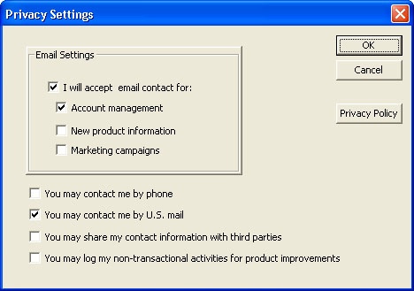 An example Privacy Settings dialog box.