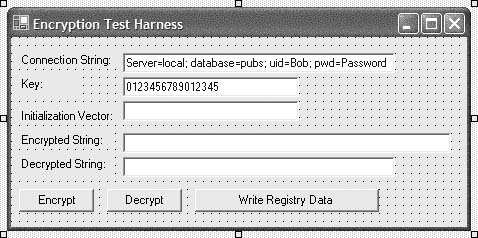 Encryption Test Harness dialog box