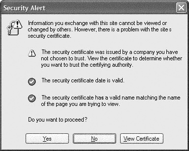 Security Alert dialog box