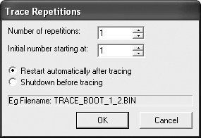 You see this dialog box when you select the Trace, Next Boot command.