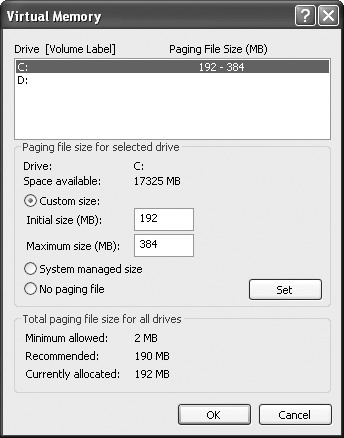 Use the Virtual Memory dialog box to select a different hard disk to store the page file.