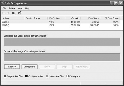 Use Disk Defragmenter to eliminate file fragmentation and improve hard disk performance.