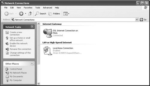 This is the Network Connections window for a client computer that uses a shared ICS connection.