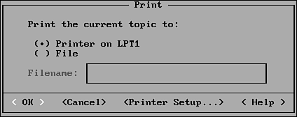 The online help system's Print dialog box.