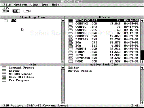 Displaying the directories and filenames from the disk in drive B.