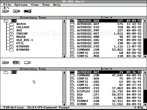 Viewing directories and filenames from two disks at one time.