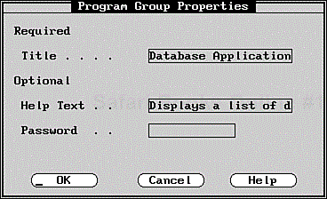 The Program Group Properties dialog box.