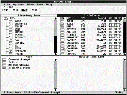 The DOS Shell window with an active task list area.