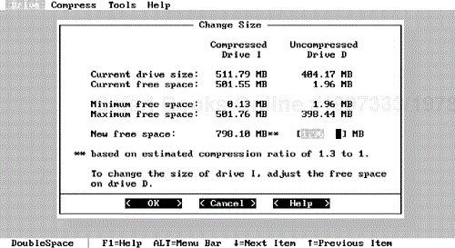 The Change Size dialog box will appear whenever you modify the size settings of the DoubleSpace drive.