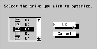 The DEFRAG disk selection dialog box.