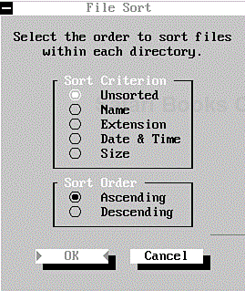 The DEFRAG File Sort menu.