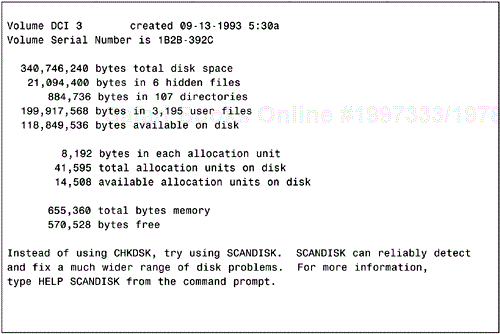 A typical report produced by CHKDSK with no parameters.