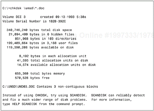 The report produced when CHKDSK is issued with a path.