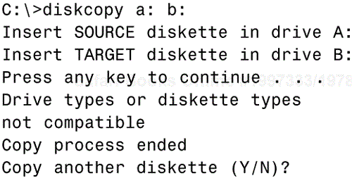 An error copyingdisksDISKCOPY commanddiskscopying (DISKCOPY command)commandsDISKCOPYcopying disksDISKCOPY commandcopying disksmessage produced by the DISKCOPY command.