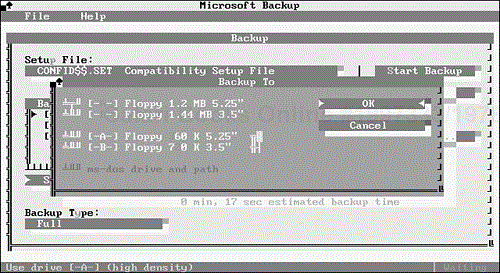 Choosing a disk drive and capacity for backups.