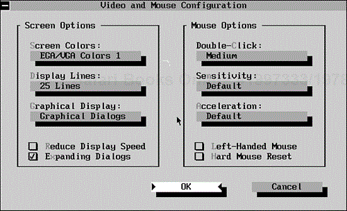 Changing DOS Backup's display and mouse options.