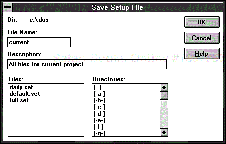 The Save Setup File dialog box.