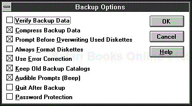 The Backup Options dialog box.