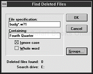 The Find Deleted Files dialog box.