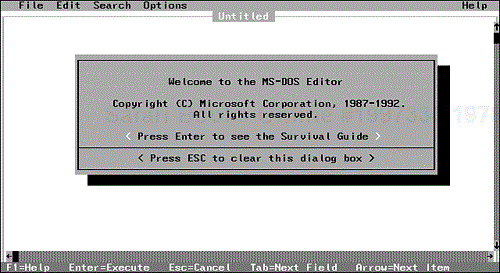 The preliminary DOS Editor screen appears when you first use the EDIT command.