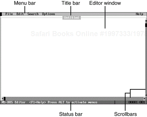 The Editor screen, shown with a blank editing area, is ready for you to begin working on a file.