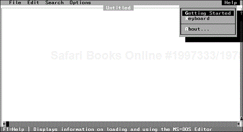 The Help menu helps you learn to use the DOS Editor.