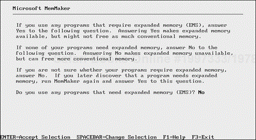 On this screen, you specify use of expanded memory in your system.