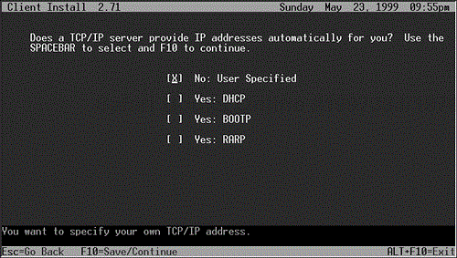 Select a configuration host for TCP/IP.