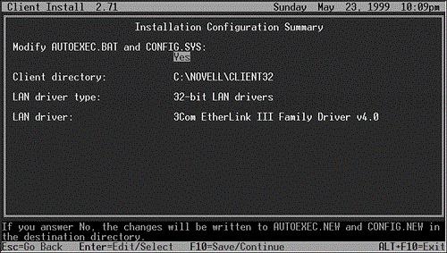 Check the Installation Configuration Summary screen.