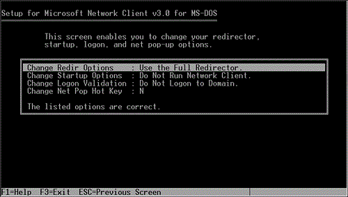 You can modify setup options for the Microsoft Network Client during installation using the Change Setup Options screen.
