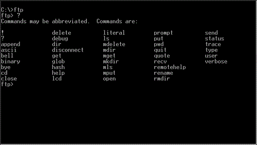 A sample FTP program with its help display.