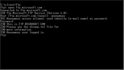 Connecting to ftp.microsoft. com.