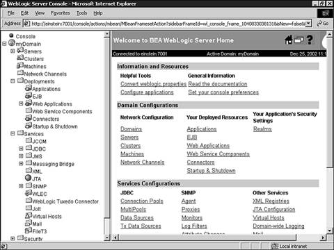 The home page of the WebLogic Server Administration Console.