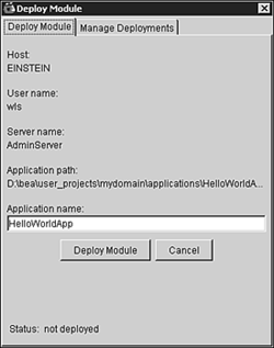 Deploying HelloWorldApp using the WebLogic Builder.