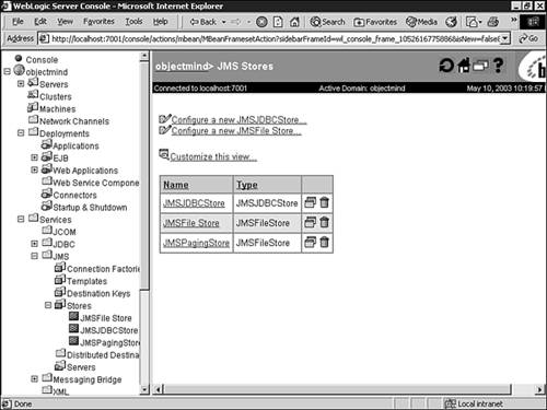 Viewing your JMS stores using the Administration Console.