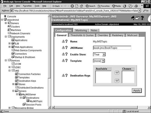 A sample configuration for a JMS topic.