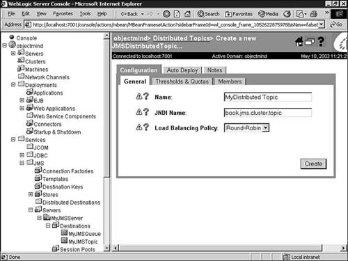 A sample configuration for a distributed topic.