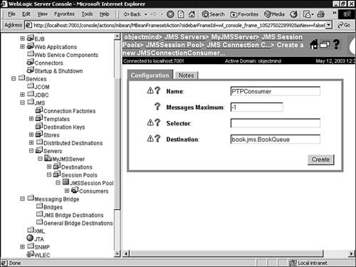 Configuring a consumer for a session pool.