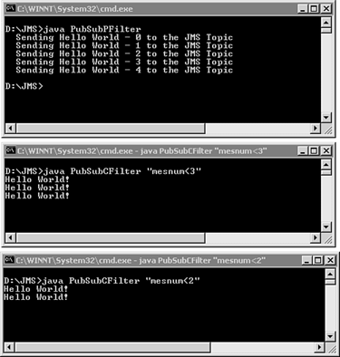 Running the PubSubPFilter and PubSubCFilter applications.