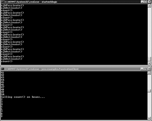 Run the test Java client against the Passivation session bean.