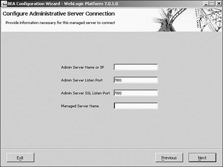 The Configure Administrative Server Connection screen of the Configuration Wizard.