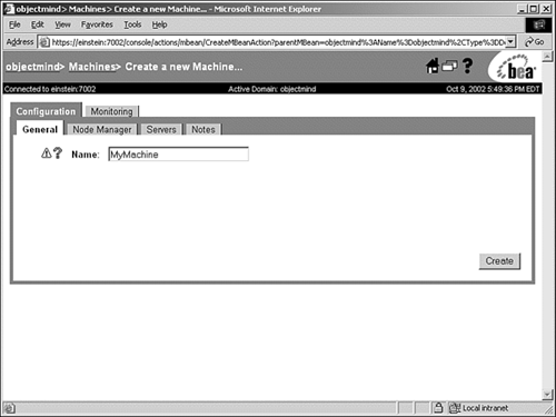 Configuring a new machine definition using the Administration Console.