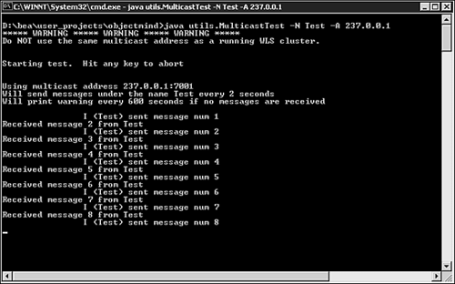 Testing the multicast network capabilities of a server machine using the MulticastTest utility.