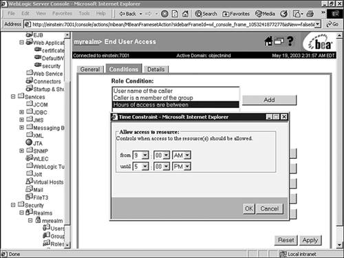 Specify a time constraint for a role condition.