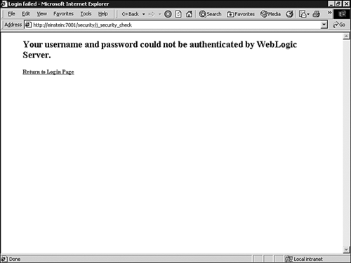 An example of a failed login to the Web application.